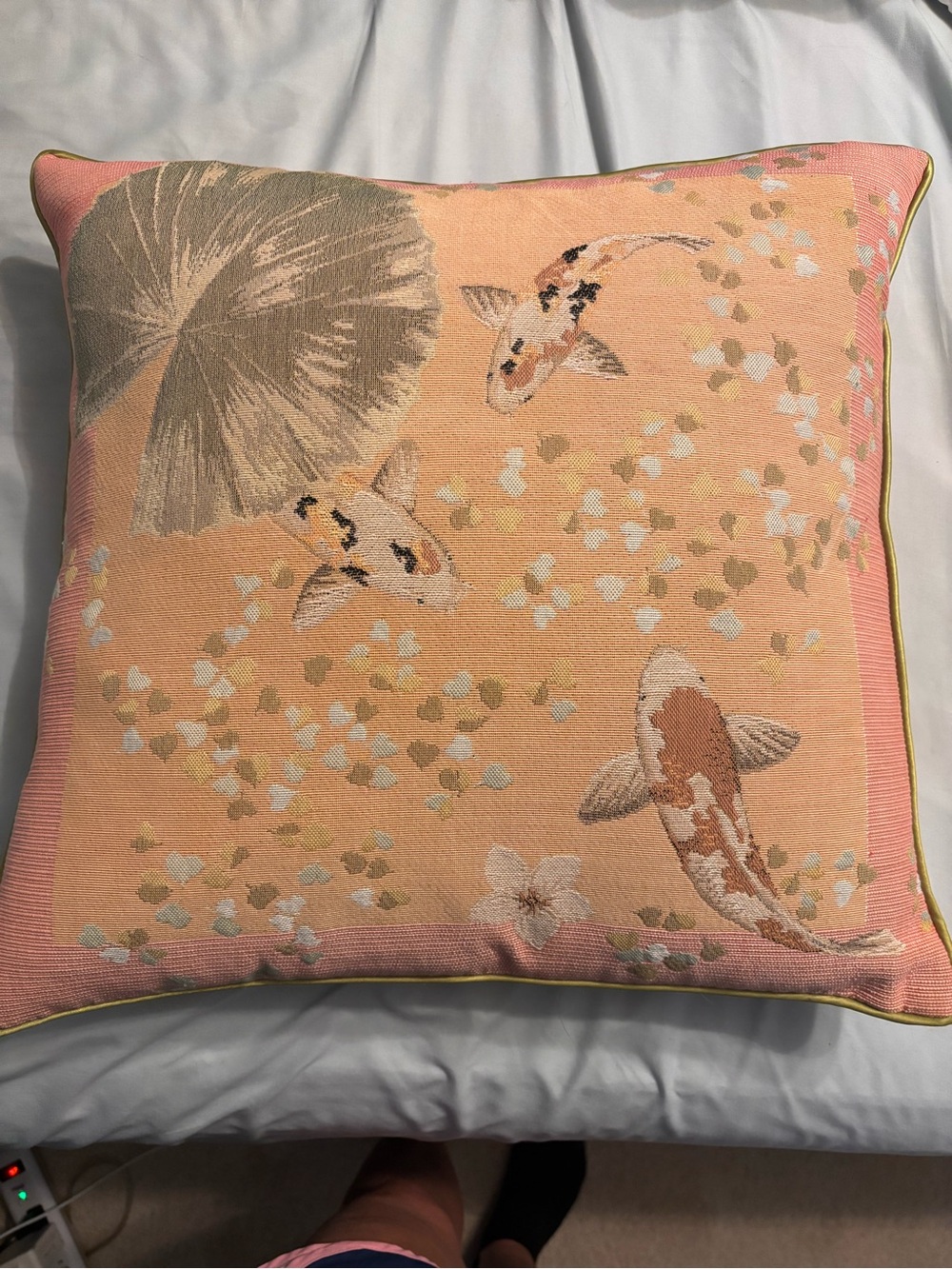 Peach Koi Accent Pillow with Floral Motif - Unbranded